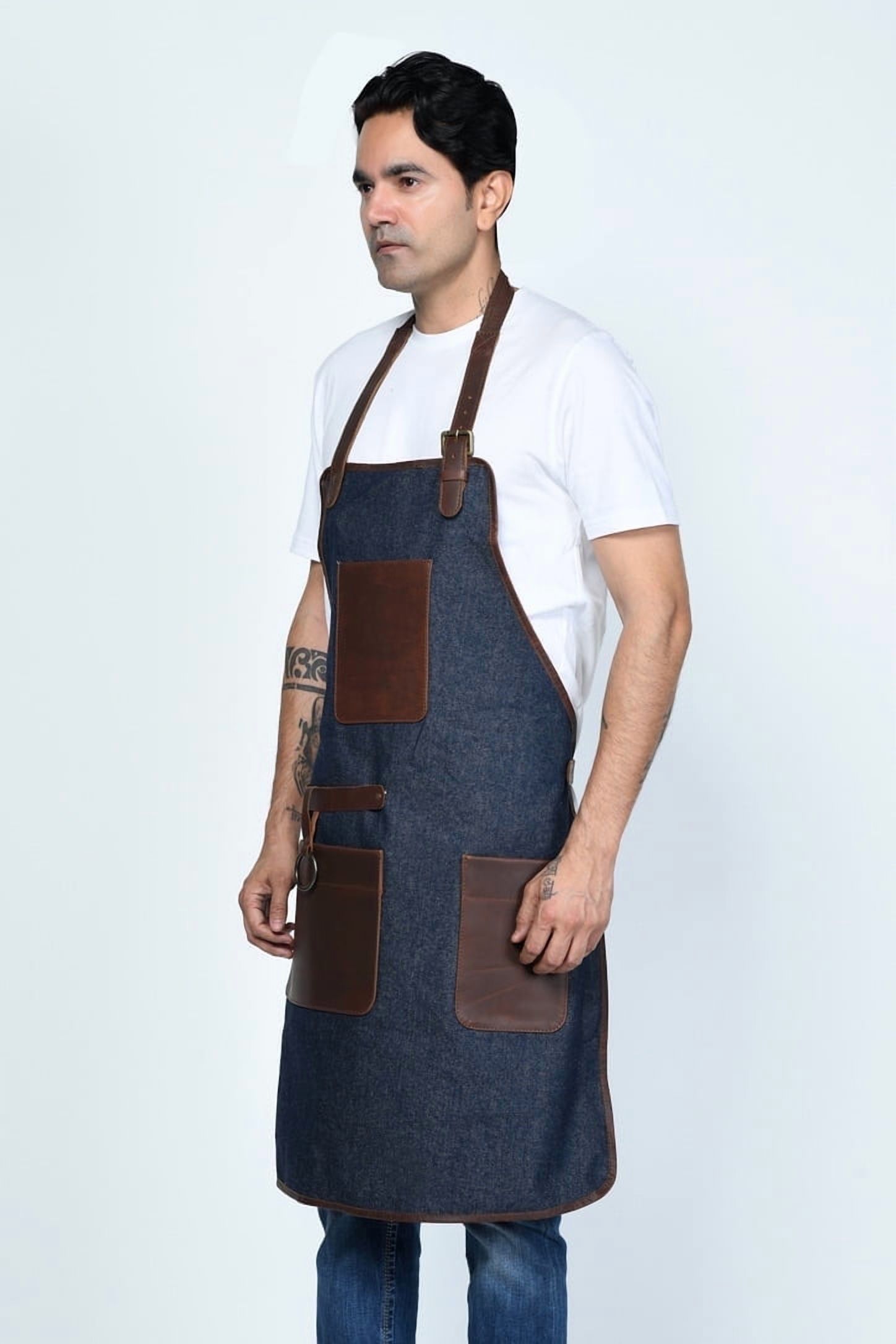 Delantal Sharo Cuero Natural Y Denim