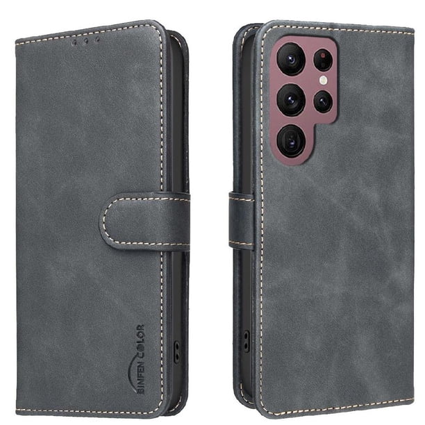Funda Billetera para Samsung Galaxy S22 Ultra Protección RFID y Soporte Ajustable Negro