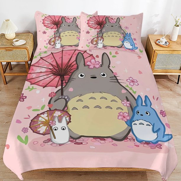 x85 My Neighbor Totoro Bed Duvet Cover Microfiber Bedding Sets 3D Printed Lightweight 3 Piece Comforter Sets, 1 Duvet Cover And 2 Pillow Shams for Kids Boys Girls 79"x90" jn85