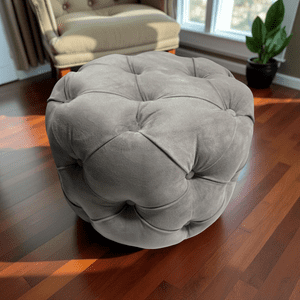 Muebles New - Puff Redondo Capitone Beige Felpa