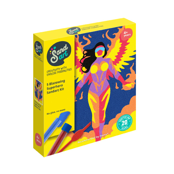 Kit Arte con Arena Neon Superhéroe Ala de Fuego Colores Fluorescentes | SandArt | Manualidades Niños | NP8