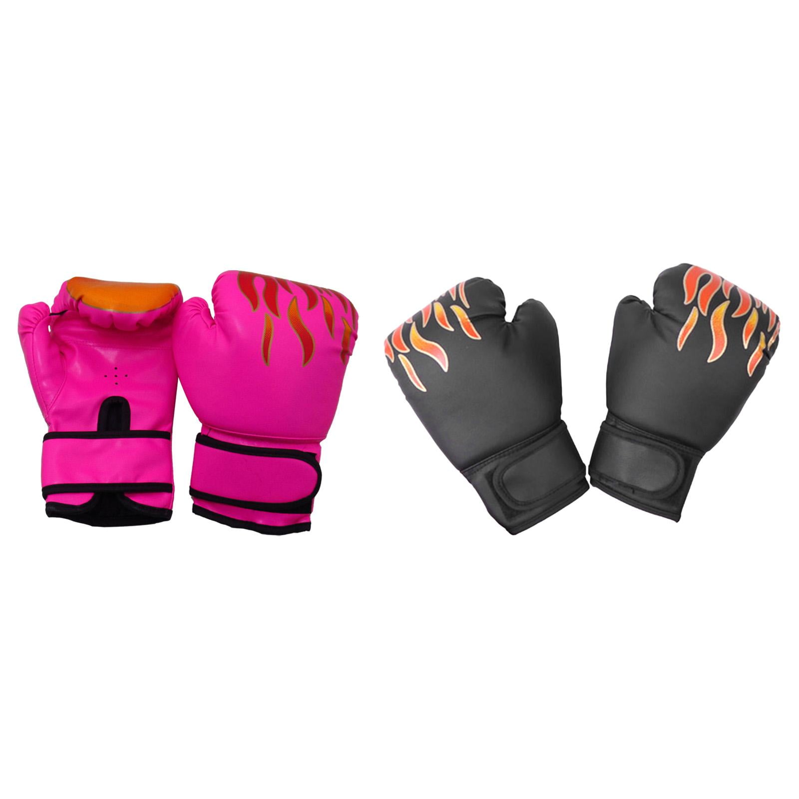 Magideal - 2 Pares Guantes De Boxeo Para Niños Entrenamiento Transpirables Y Cómodos Material Pu Padded Adecuado Para Muay Thai Karate Ejercicio Gimnasio Regalo Rosa Y Negro