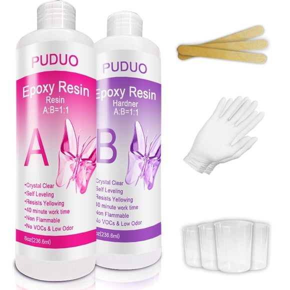 Kit de resina epoxídica transparente Puduo 480 ml (16 oz) con accesorios