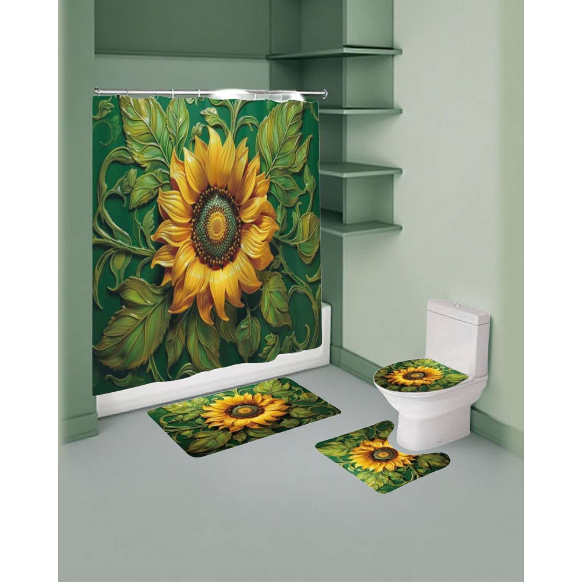 Mylhogar - Juego 5 Piezas Con Cortina De Baño De Tela Poliéster Y Forro De Ducha De Plástico