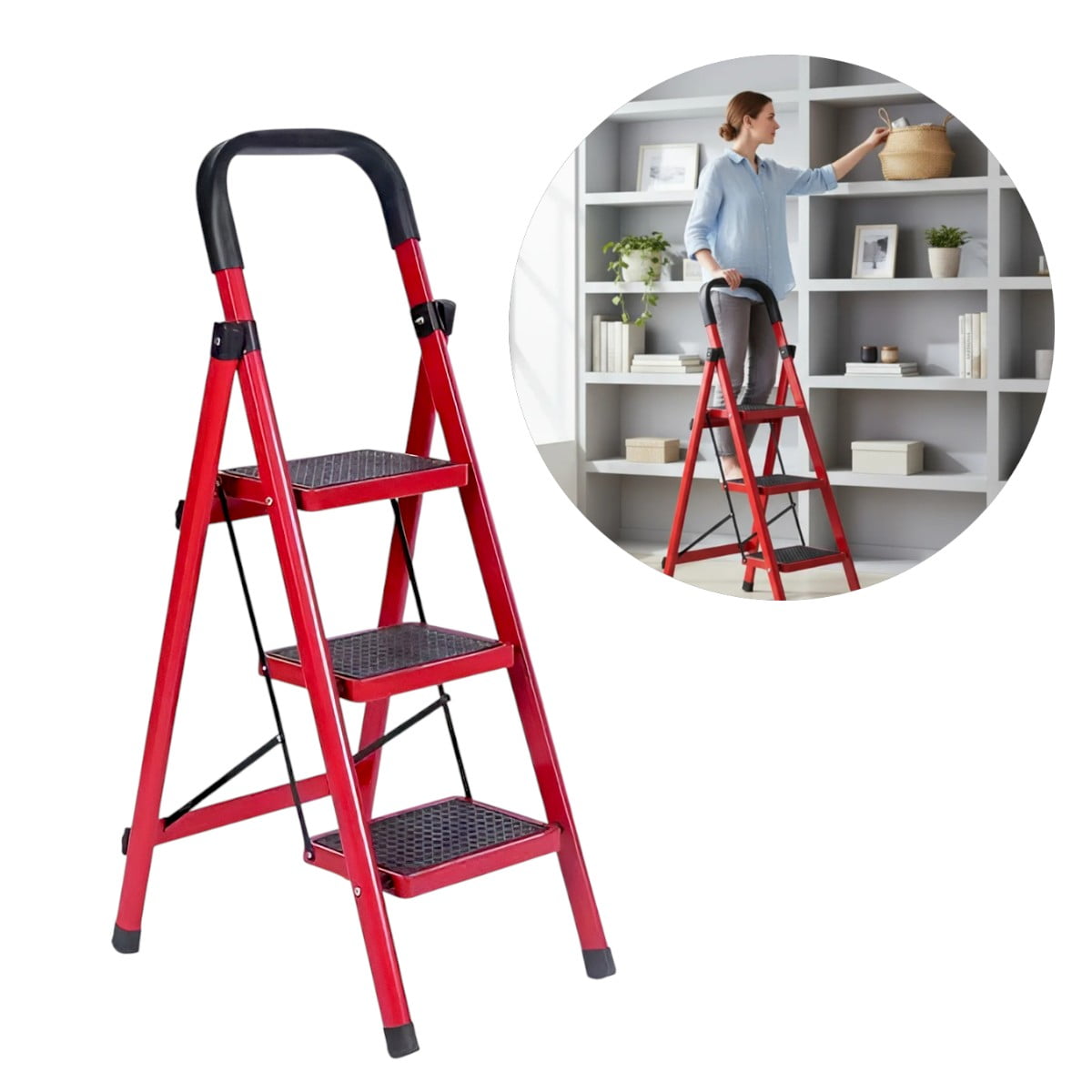 Genérico - Escalera 3 Peldaños Plegable Escalones Amplio Antideslizante