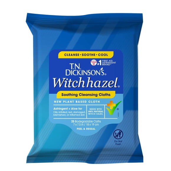 Paño limpiador Witch Hazel de T.N. Dickinson, 25 unidades