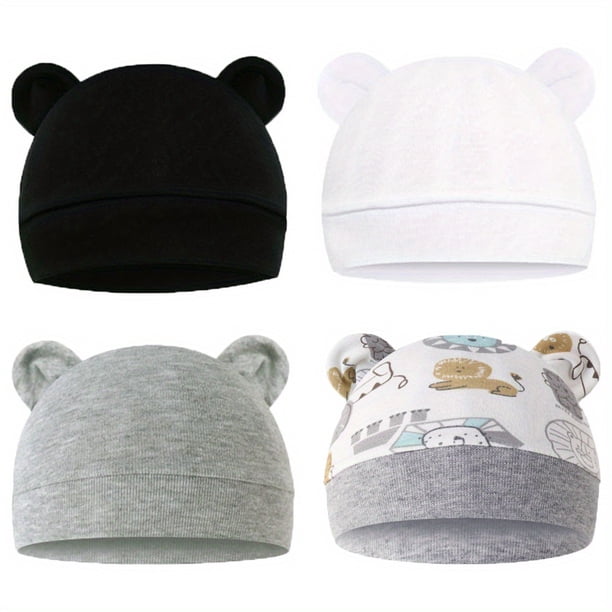 Get Your Hands on 4pcs of Adorable Cartoon Printed Hats for Your Newborn Baby Boy or Girl!