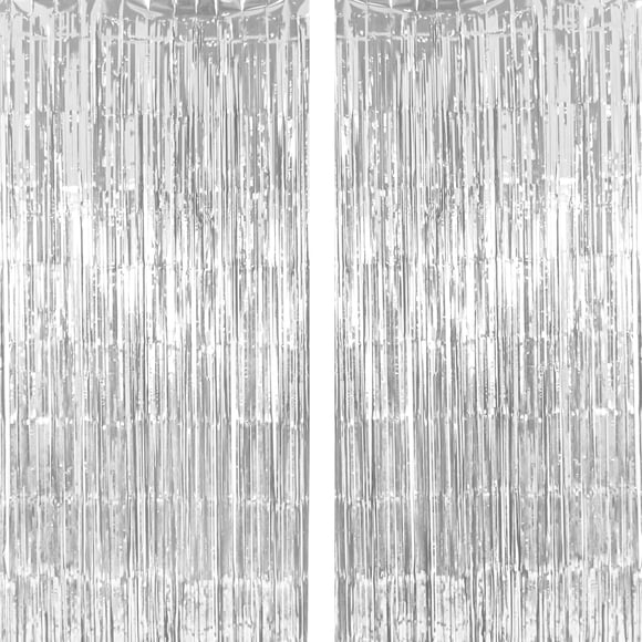 Cortina de Flecos Metalizada BICAOGEE Pack de 2, 1 m x 2 m, 96 g, Plata