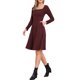 thumbnail image 4 of Vestidos de otoño con cuello cuadrado para mujeres, vestido casual de manga larga, línea A, tejido de punto, con bolsillos, XS Rojo oscuro, 4 of 6