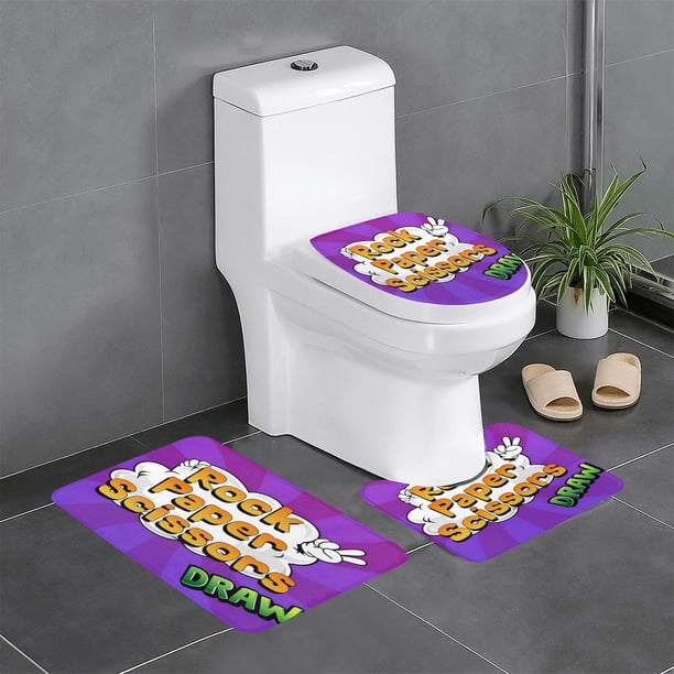 Piedra, Papel o Tijera Juego de 3 alfombras de baño de coral fleece: tapete de baño + alfombra de inodoro en forma de U + funda de tapa de inodoro en forma de O