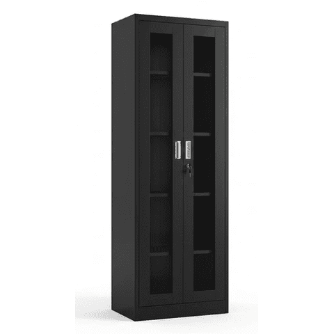 Metalbrein - Estante Metálico Vitrina Negro 185X57X40 Cm - 2 Puertas