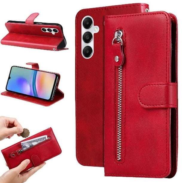 Funda con Cremallera para Samsung Galaxy A05s, Carcasa Cartera de Cuero PU con Soporte y Tarjetero