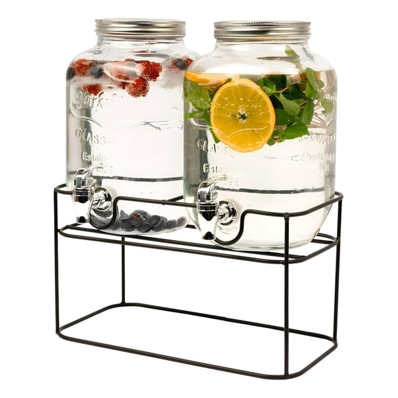 Dispensador De Bebidas Jarro De Vidrio Doble Para Jugos 4l