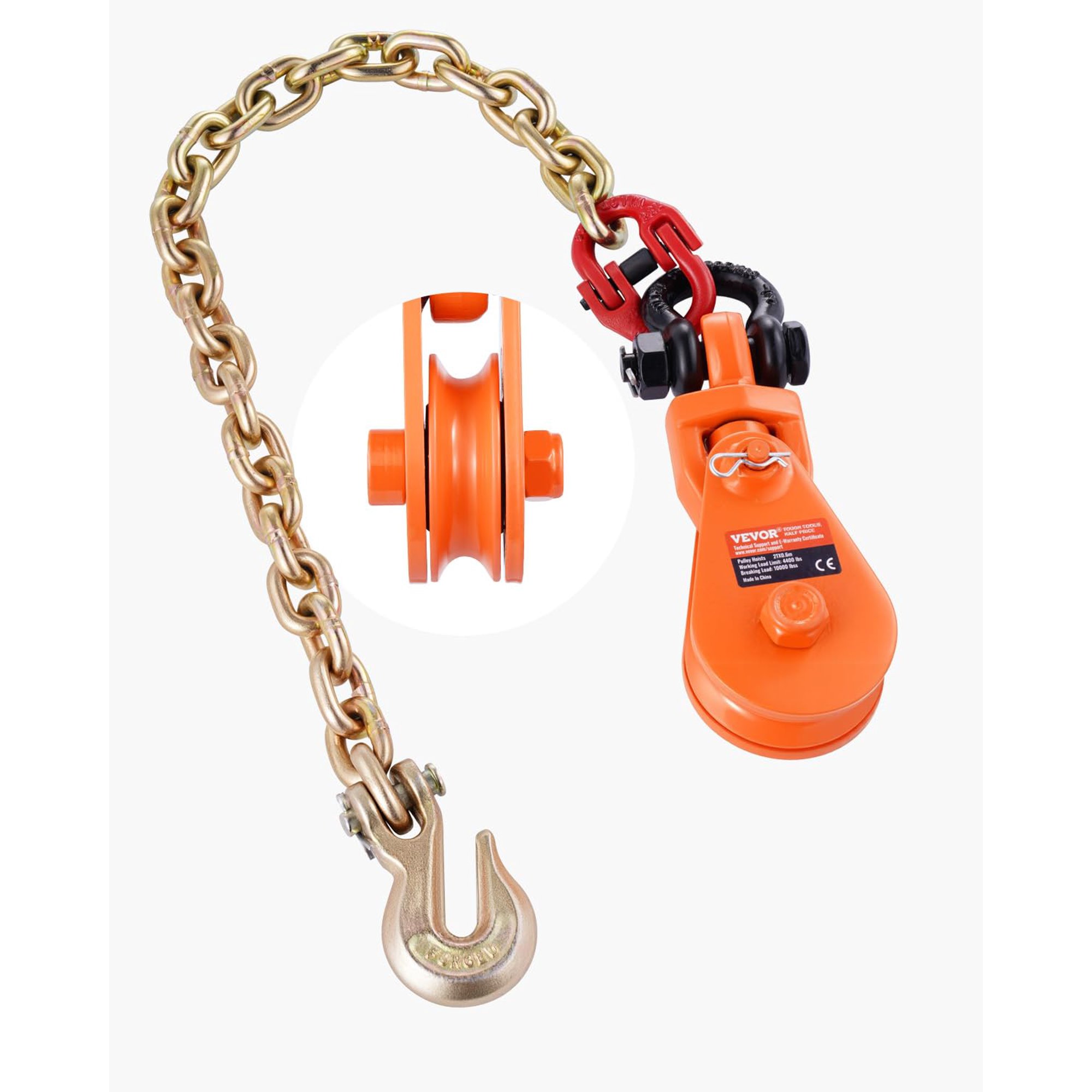 Snatch Block VEVOR de 2 toneladas con cadena G80, grillete giratorio 3 ...