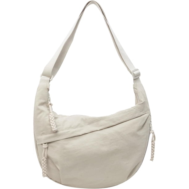 Bolso bandolera nylon color liso mujer 2026 moda ligero media luna correa ajustable ancha