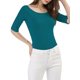 thumbnail image 2 of INSPIRE CHIC Camisetas de Mujer para Regreso a Clases con Cuello de Barco, Mangas Medias, Ajustadas, para Capas, Camiseta Suave Talla S Azul Verde, 2 of 8