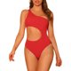 thumbnail image 1 of INSPIRE CHIC Traje de baño de una sola pieza para mujer con un hombro descubierto, corte asimétrico, con almohadillas removibles, rojo, talla extra pequeña, 1 of 5