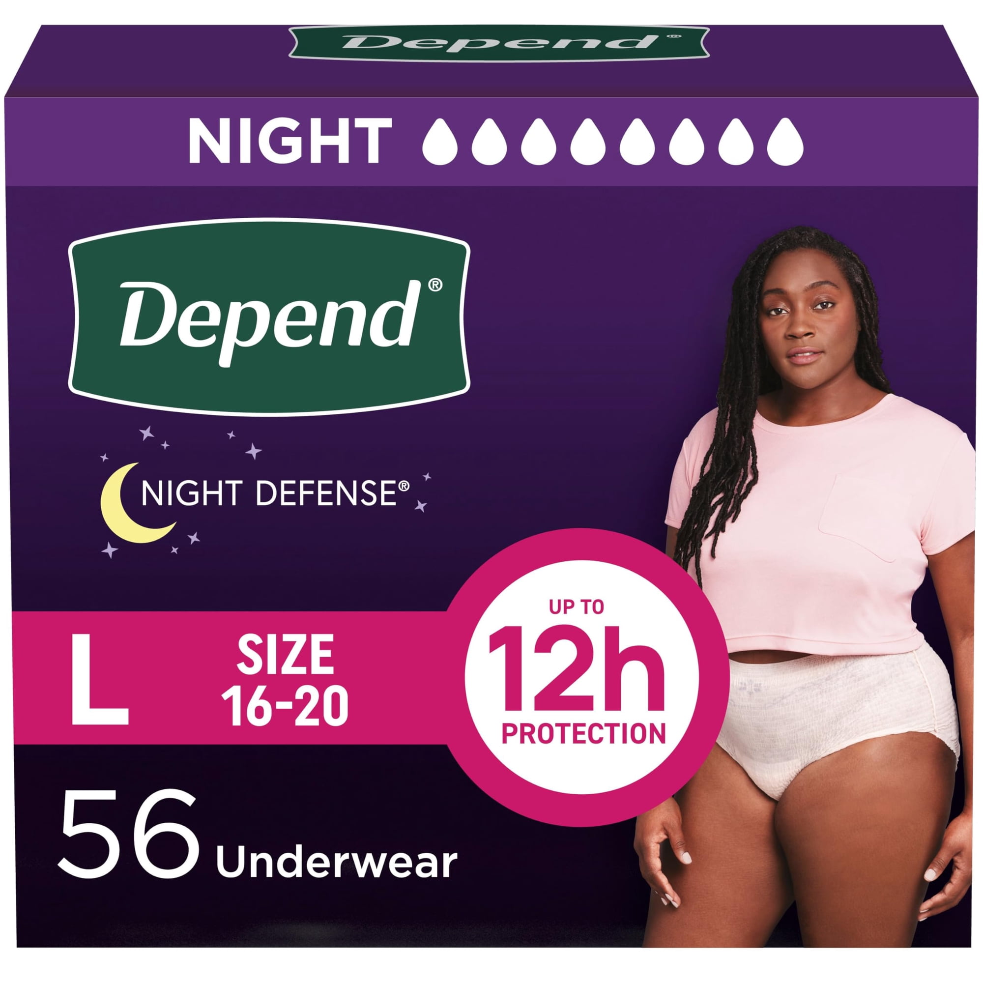 Ropa Interior Para Incontinencia Depend Night Defense Para Mujer, Talla Grande, 56 Unidades