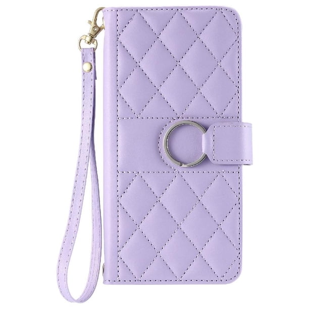 Funda Acolchada con Anilla y Correa para Xiaomi 14T Slots para Tarjetas Morado