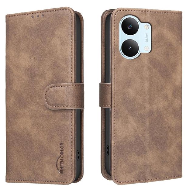 Funda Billetera para Xiaomi Redmi Tubo5 Max Protección RFID y Soporte Ajustable Marrón