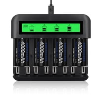 Pilas Recargables Cityork (Paquete De 4, 5000 Mah) Y Cargador De Pilas Recargables Lcd