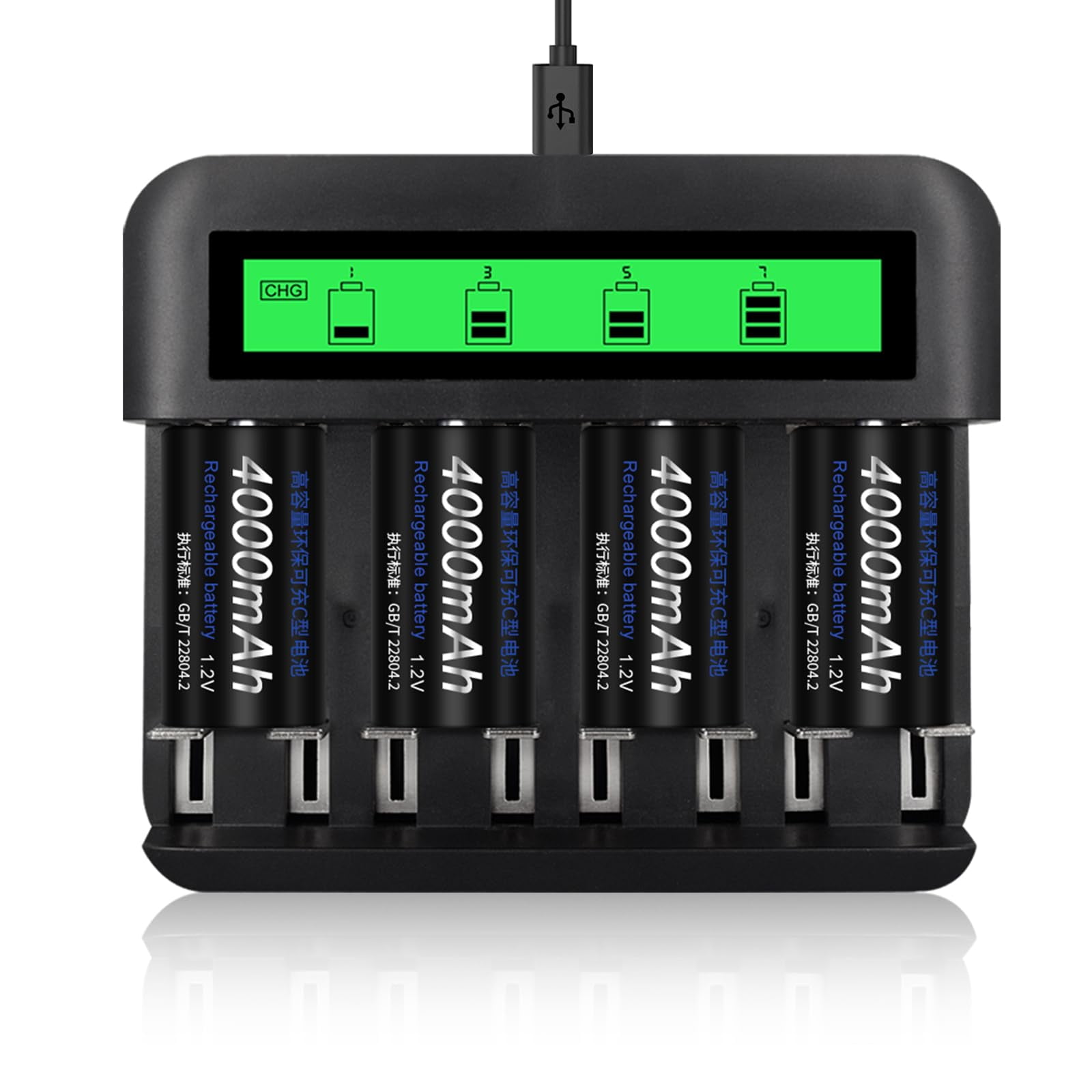 Pilas Recargables Cityork (paquete De 4, 5000 Mah) Y Cargador De Pilas Recargables Lcd