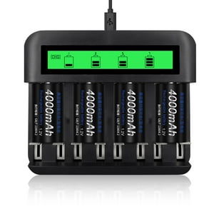 Pilas Recargables Cityork (Paquete De 4, 5000 Mah) Y Cargador De Pilas Recargables Lcd