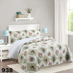 Genérico - Cubrecama Quilt Sherpa King - Beige Cuadrille Hojas M938