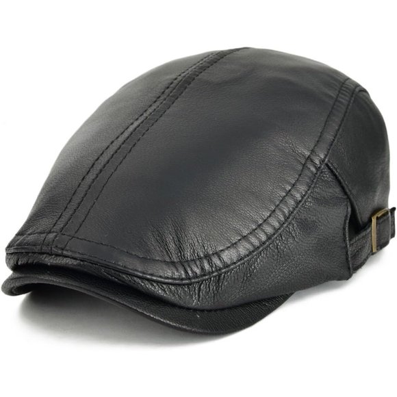 VOBOOM Men's and Women's Adjustable Genuine Leather Ivy Cap Newsboy