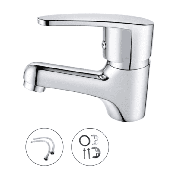 Llave Monomando Lavamanos + 2 Flexibles 60cm c/u + Fijación