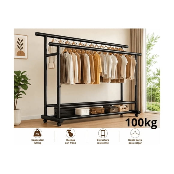 Perchero De Ropa Doble Nivel Con Ruedas - Capacidad 100kg