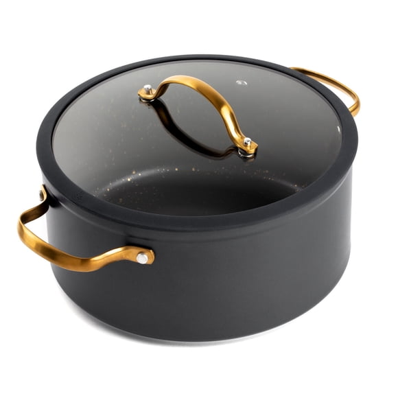Olla ThymeTable 5 qt (4732 ml) antiadherente con tapa de vidrio dorado