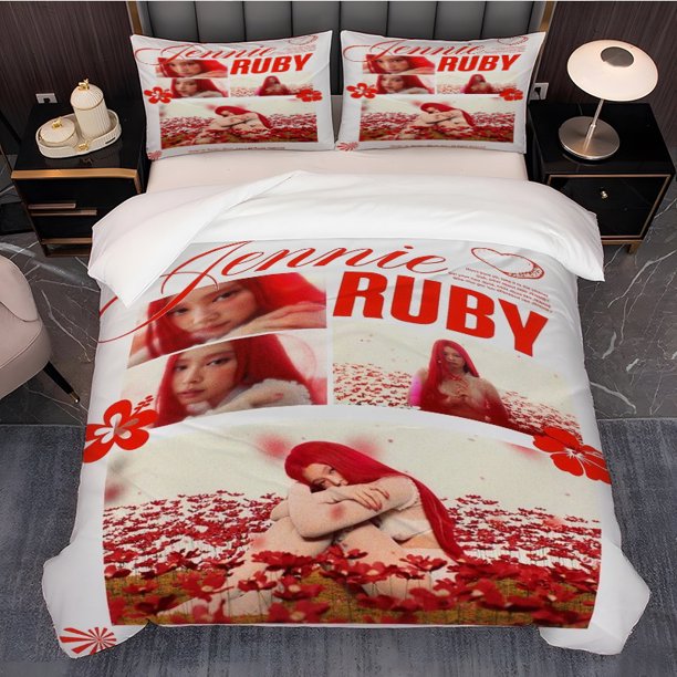 3pcs Jennie Created Ruby Red Theme Printed Bedding Set Soft Duvet Cover and 2 Pillowcases for All Seasons