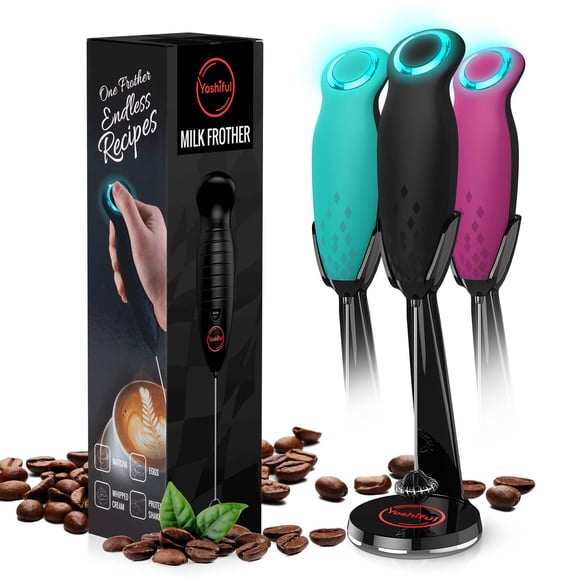 Espumador de leche YOSHIFUL Coffee con soporte Deluxe, color negro