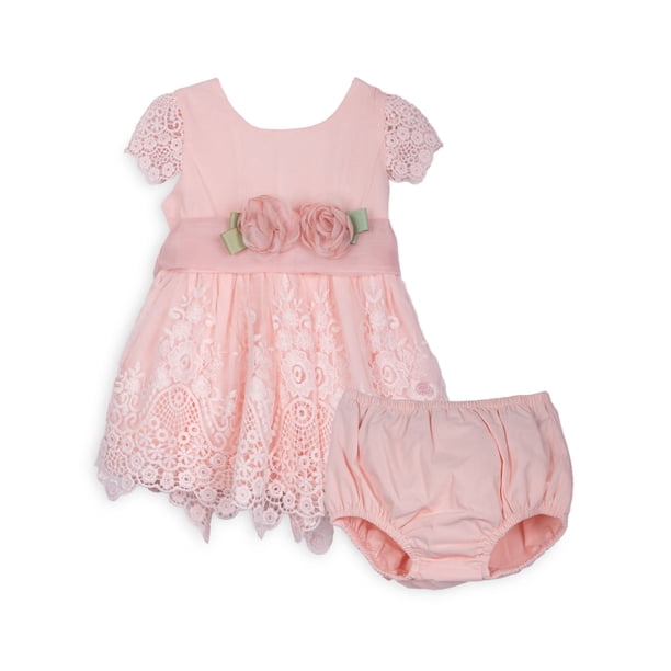 Vestido Bebé Niña Tul Bordado Rosas Rosado Pillin