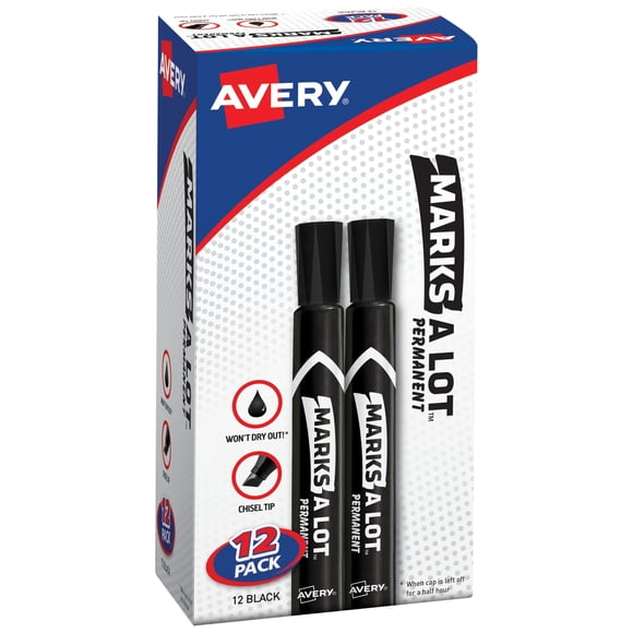 Rotuladores permanentes Avery Marks-A-Lot con punta cincelada, negros, 12 unidades