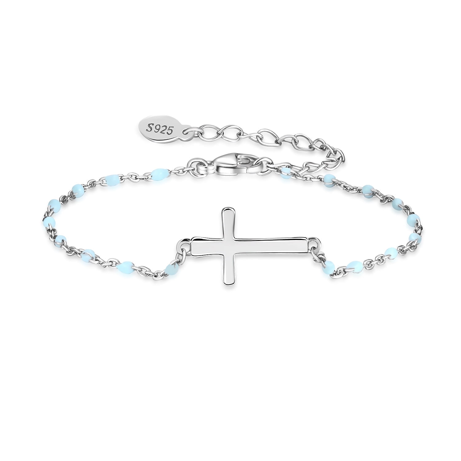 Pulsera Heshpaws S925 Sterling Silver Cross Ajustable Plata