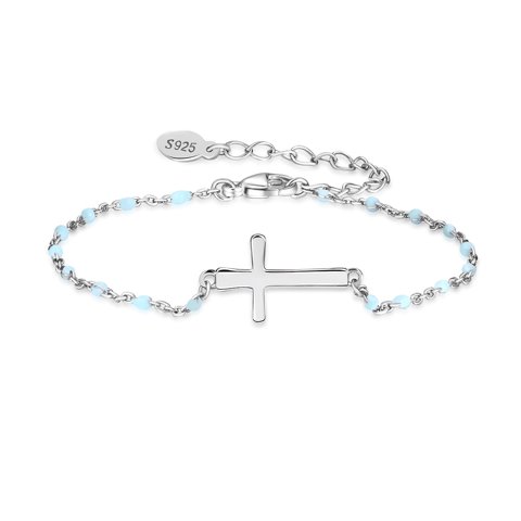Pulsera Heshpaws S925 Sterling Silver Cross Ajustable Plata