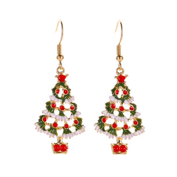 1 Par De Pendientes De Navidad, Pendientes En Forma De Árbol De Navidad, Elegante Árbol De Navidad De Resina Multicolor, Regalo De Pendientes De Árbol De Navidad Para Mujeres