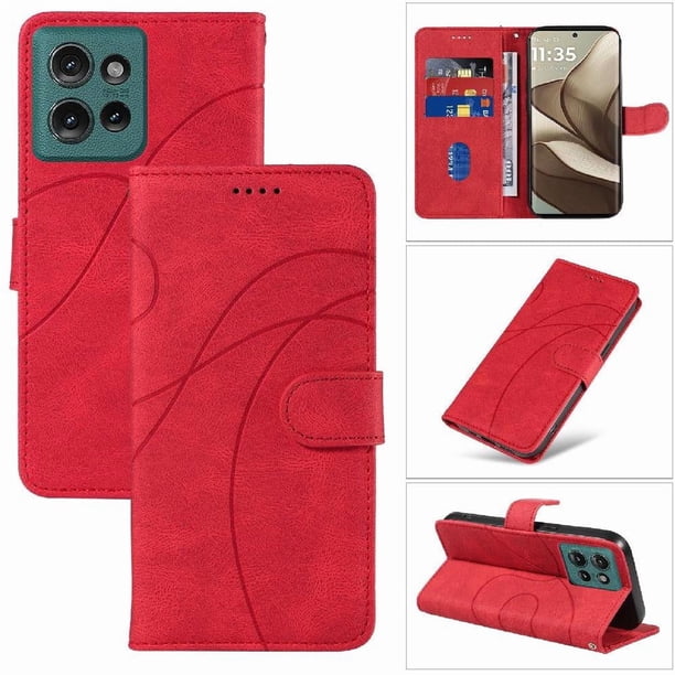 Funda tipo cartera con tapa para Motorola Edge 50 5G con tarjetero, soporte y cubierta magnética Rojo