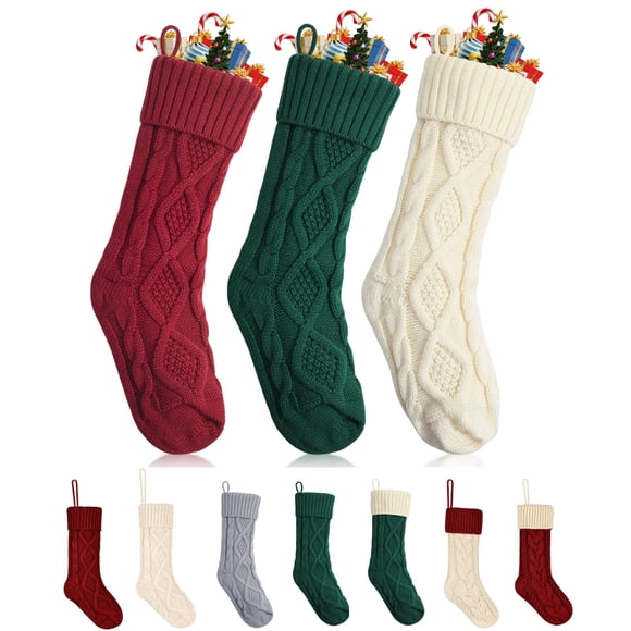 Medias navideñas Mr. Pen, 3 unidades, 45 cm, tejido con cable, rojo, crema y verde