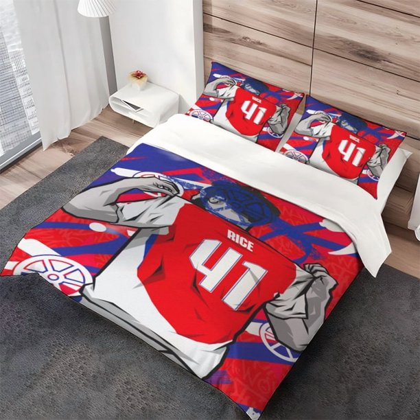 3pcs Gun Factory Red Jersey No. 41 Rice Print Three-Piece Set Duvet Cover + Double Pillowcase