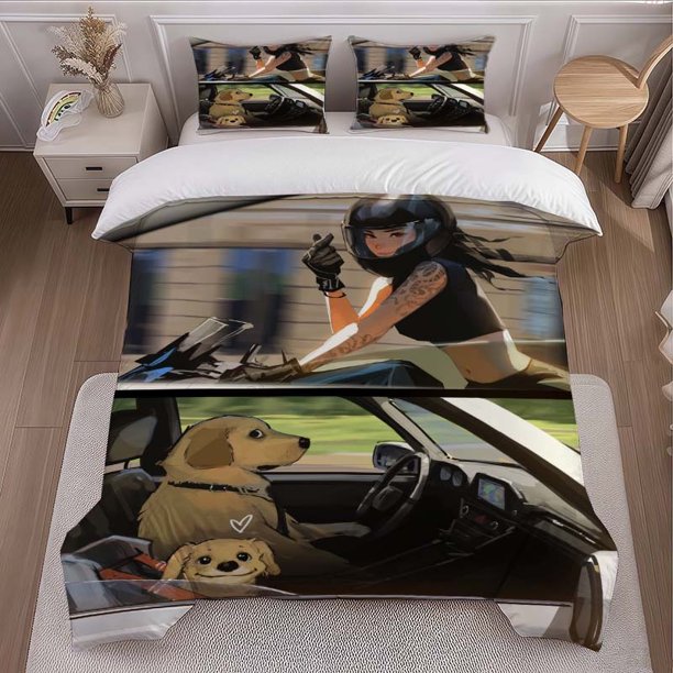 Female Rider Helmet Themed Bedding Set Duvet Cover and Pillowcase Set
