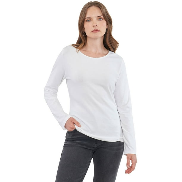 Polera Mujer Básica Manga Larga Blanco Corona