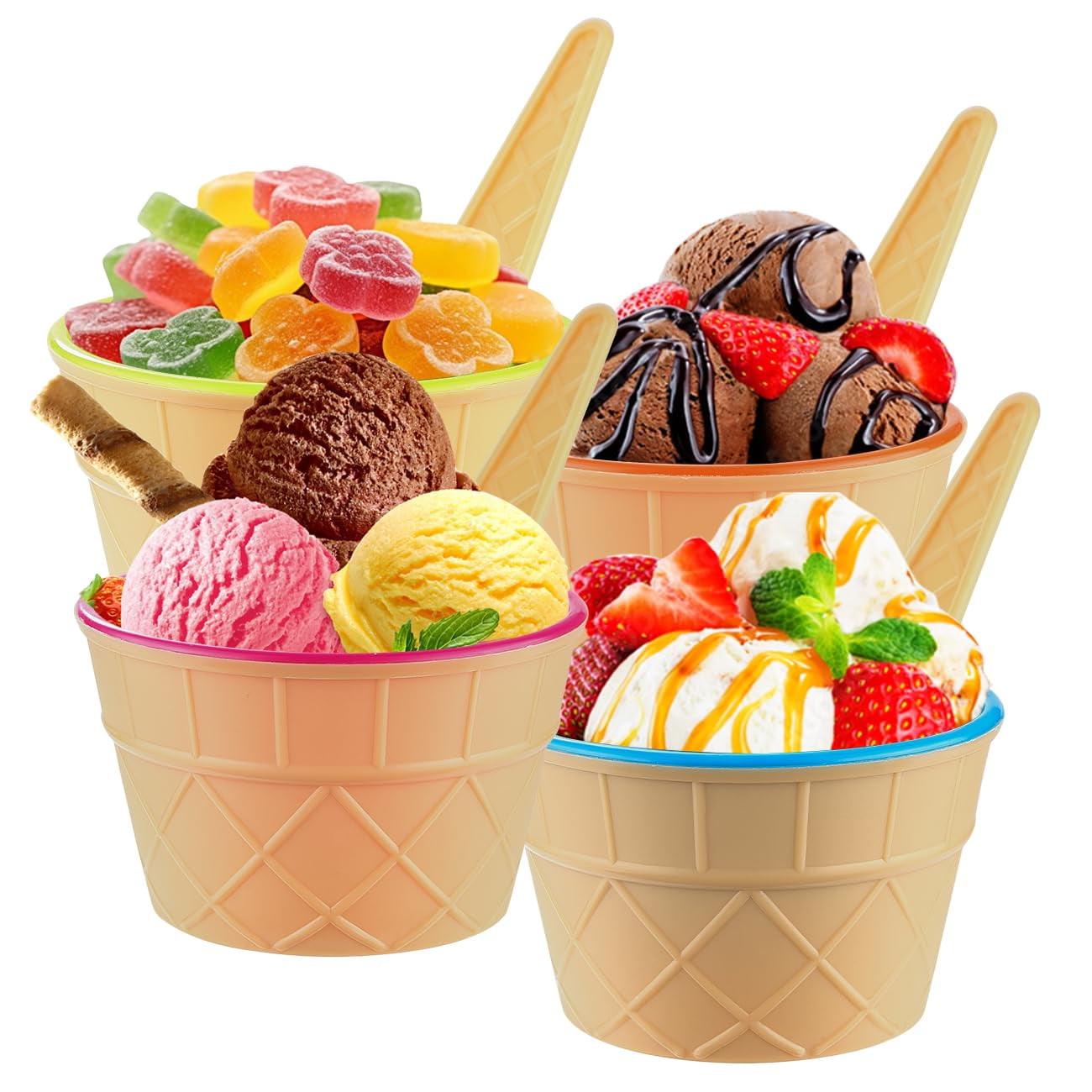 Tellshun Set De 4 Tazones Y Cucharas Para Helado De Plástico
