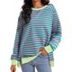 thumbnail image 1 of ATHLECHIC Sudadera de Mujer a Rayas Ajuste Suelto Manga Larga Cuello Redondo Pullover Talla S Verde Rosa, 1 of 4