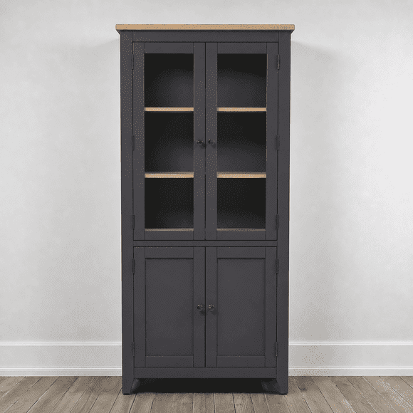 Vitrina "Perry" de Madera con Vidrio Vitrina Artesanal de Pino - Gris Grafito - 80x35x180 cm