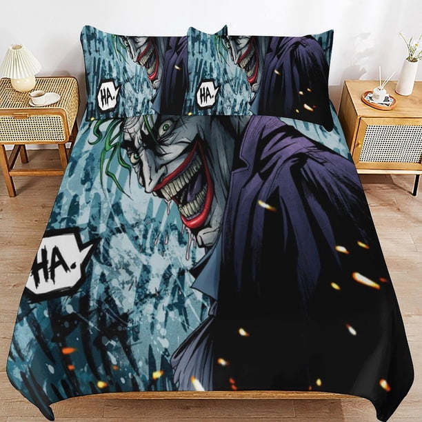 Juego de ropa de cama Joker, funda de cama adorable, estampado 3D de dibujos animados de anime, ligero, para decoración de habitaciones, 1 funda nórdica y 2 almohadas, para niños y niñas, 79