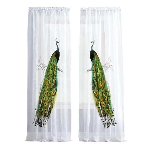 2 Cortinas Transparentes Con Patrón De Pavo Real De 52.0 X 72.0 In Para Comedor, Cafetería, Sala De Sol.