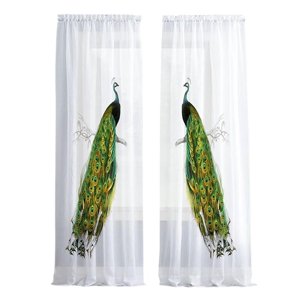 2 Cortinas Transparentes Con Patrón De Pavo Real De 52.0 X 72.0 In Para Comedor, Cafetería, Sala De Sol.